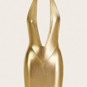 Elegant Gold Halter Dress